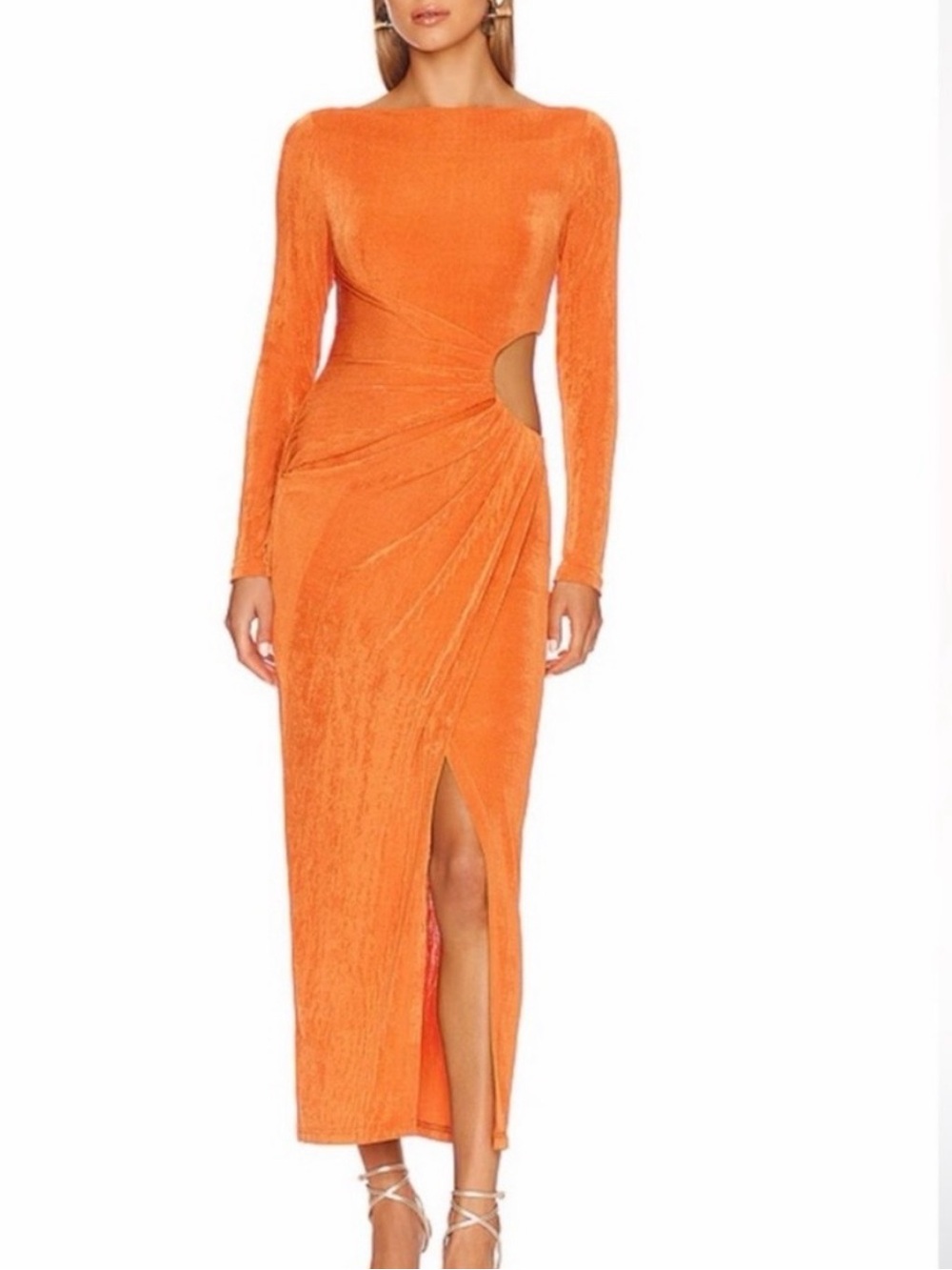 Long Sleeve Orange Cutout Midi Dress
